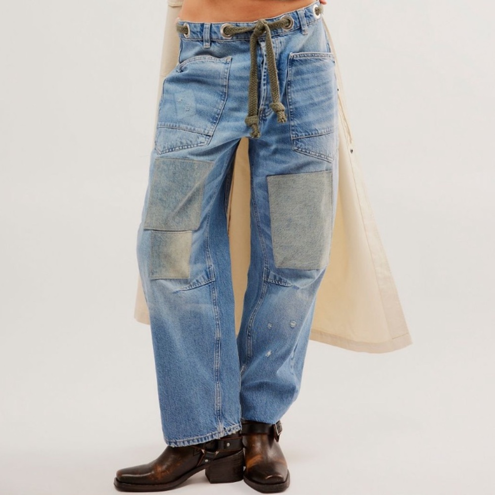 We The Free Moxie Pull-On Barrel Jeans in Truest Blue